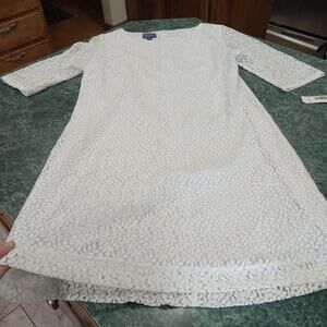 NWT Pendleton Dress Women’s Size 14 Petite Lace Sheath White Lined 3/4 Sleeves